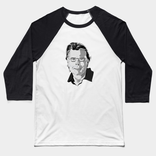 Portrait of Stephen King Baseball T-Shirt by Slownessi